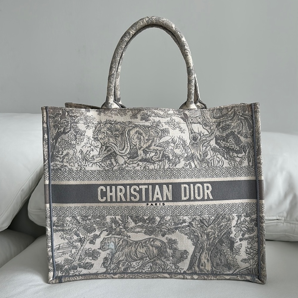 AUTHENTIC LARGE DIOR BOOK TOTE GREY/WHITE